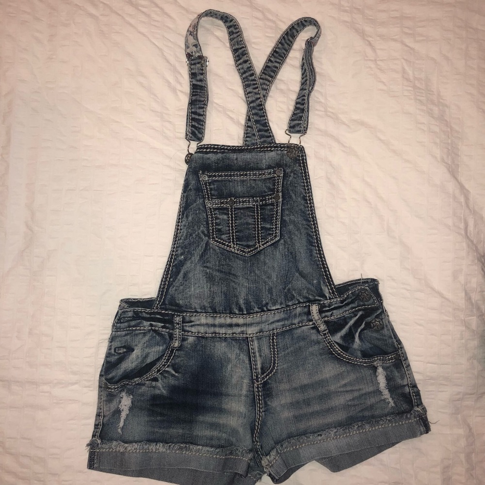Denim overall shorts